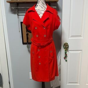 Calvin Klein Red Double-Breasted Trench Dress NWT